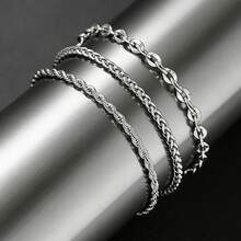 Bộ 3 vòng tay dây xích bằng thép không gỉ dành cho nam và nữ, kiểu dây thừng , có thể xếp chồng lên nhau, dài 19cm + 5cm (có thể điều chỉnh), chống thấm nước và chống phai màu, trang sức đeo hàng ngày. - 202511B10 - Xem 2
