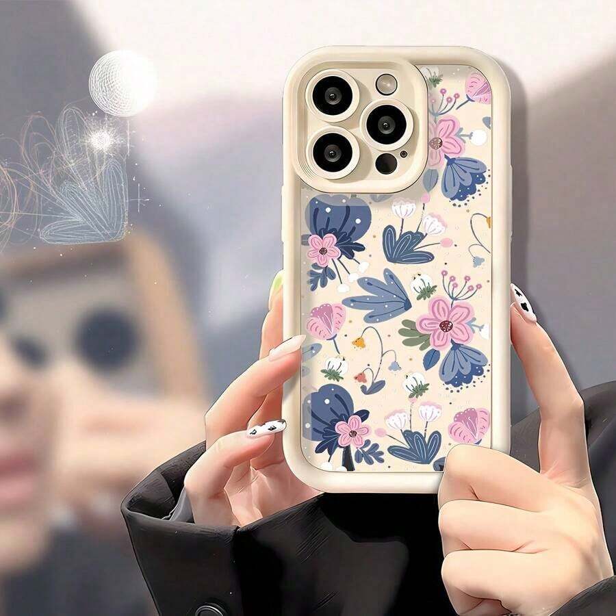 1 pieza Hoja azul y flor rosa con hoja punteada, flor pequeña azul y blanca, planta creativa personalizada, pequeña flor, pequeña hierba minimalista con diseño de relieve pintado innovador para mujeres, marco de lente blanco mate con diseño escalonado, protección total, anti-caída, estuche suave, adecuado para /HONOR/Apple/TRANSSION/MOTO/ Funda de teléfono,mobile phones, bags, mobile accessories, phone cases, room decoration, accessories, transparent phone cases, summer, phone straps, men's phone cases, black phone cases, pink phone cases, mobile case for men, mobile case for women, mobile phone protection, beach accessories, strawberry treats, phone protection covers.