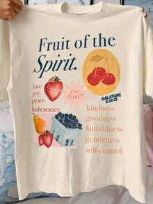 Shirt Women's Fruit Print Round Neck T-Shirt - Soft Casual Short Sleeve Top With Inspirational "Fruit Of The Spirit" Design, Vibrant Strawberry Blueberry Lemon Graphics, Machine Washable Regular Fit For Casual Attire, T-Shirt Stylish, Comfortable TeeLoose And Comfortable2026 Halftime Show Shirt - 杏色 - 查看 5