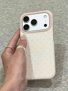 Minimalist Polka Dot Phone Case Suitable Compatible With Iphone 16 Pro Max, 17 New Model, 15 PM, Cute Korean Style, Shock-Proof Full Coverage Phone Case Compatible With Iphone 16 Pro, 17 Pro - Pink - View 7