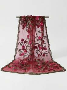 1pc Embroidered Lace Rose Floral Scarf, Shawl, Headscarf, Neckerchief - Multicolor - View 5