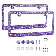 2 paquetes de soportes de matrícula de acero inoxidable premium con diamante de imitación para mujeres, funda de matrícula con cristales de diamante brillantes y brillantes hecha a mano, tapa brillante - Acrílico de acero inoxidable con orificio cuadrado - Ver 8