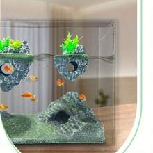 水族箱漂浮岛，带人造植物 - 鱼、虾、蟹的藏身之处 - 鱼缸造景装饰品，小型水族箱玩具 - A - 查看 7