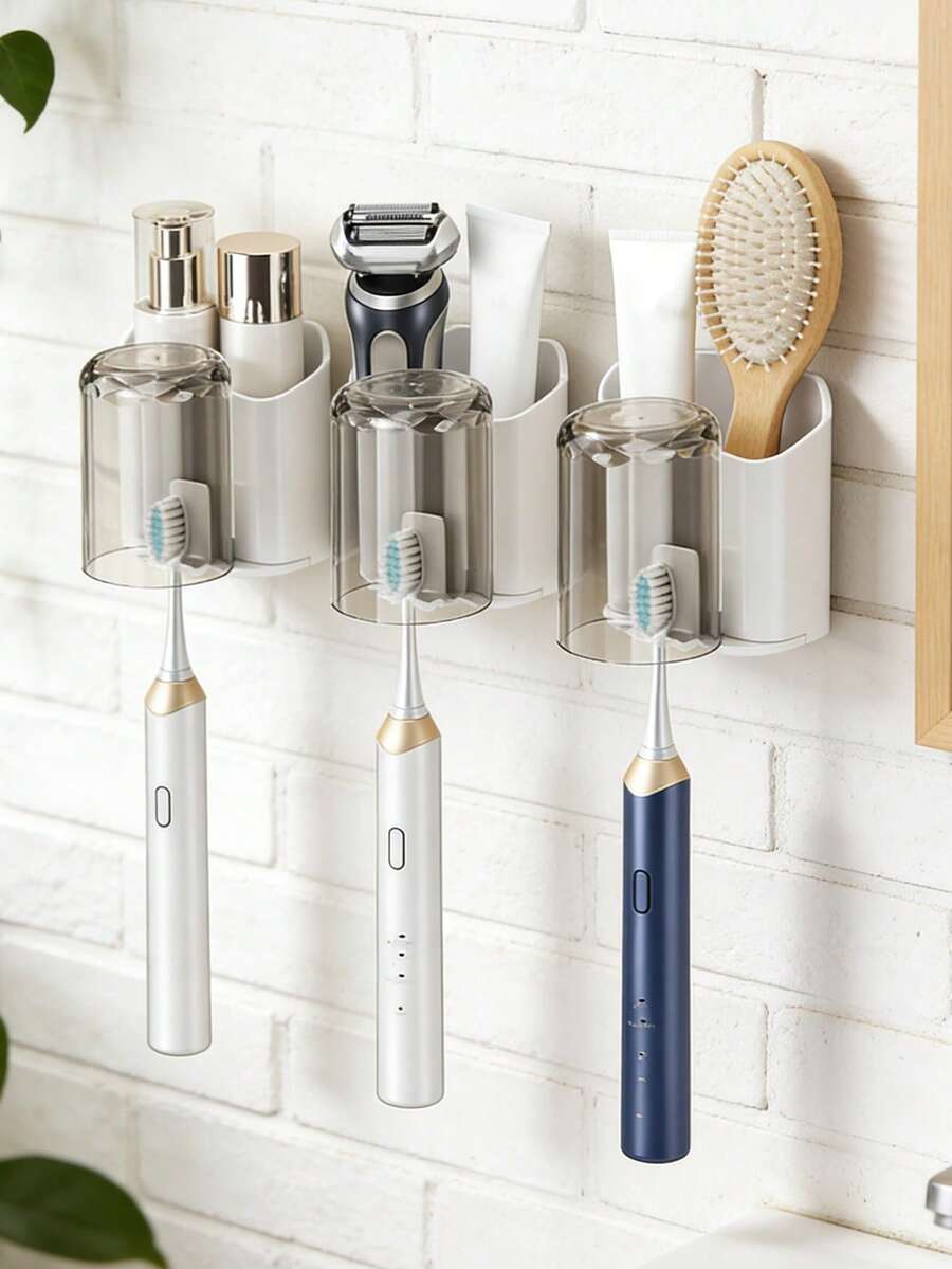 Giá treo bàn chải đánh răng kèm cốc, không cần khoan, giá đựng bàn chải và cốc đánh răng phòng tắm, kệ đựng đồ, giá đựng bàn chải và cốc đánh răng, cốc súc miệng treo tường, bộ bàn chải và cốc đánh răng không cần khoan, giá đựng bàn chải đánh răng treo tường phòng tắm. - Nhiều màu - Xem 1