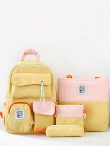 Color Block Design Multi-Compartment Large Capacity Backpack, Casual Lightweight Tote Bag - Multicolor - View 12