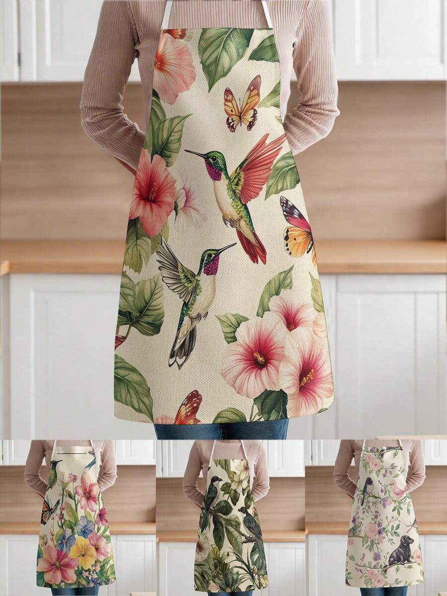1 pieza, Delantal de poliéster con patrón de pajarito, adecuado para cocinar, hornear y jardinería - se puede usar como vestimenta para la cocina y el comedor - Multicolor - Ver 1