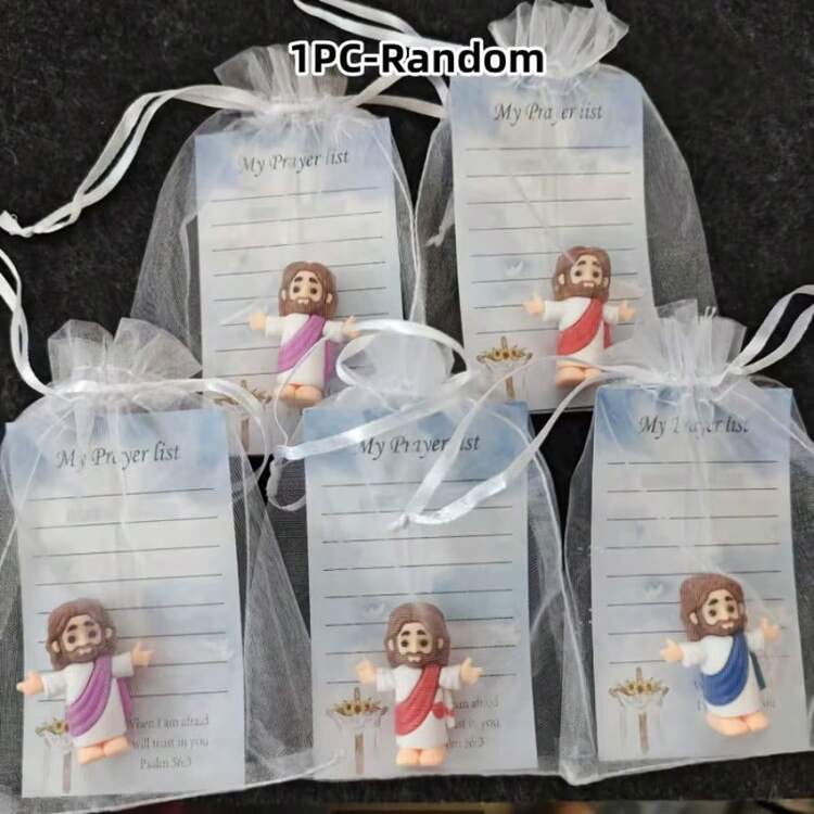 1/5 piezas Estatuilla miniatura de Jesús con tarjeta de saludo inspiradora, sobre de bendición con suerte - A - Añade 6