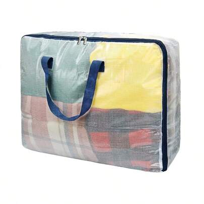 Transparent Luggage & Clothing Storage Bag With Handles - Dimensions: (60 X 50 X 25 Cm); Heavy-Duty Nylon Mesh Carry Tote - Ideal For Clothing, Bedding, Duvets, Moving, Travel, And Organization.