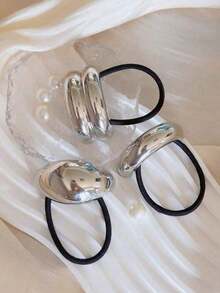 3 chiếc kẹp tóc kim loại bạc dành cho nữ, phụ kiện tóc co giãn đa năng, sang trọng tối giản. - Nhiều màu - Xem 6