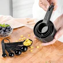 Bộ 5/10 cốc và thìa đong bằng nhựa, dụng cụ đong nướng bánh, bộ cốc và thìa đong có vạch chia, thích hợp cho nguyên liệu khô và lỏng - Đồ dùng nhà bếp - Dụng cụ làm bánh - Nhiều màu - Xem 1