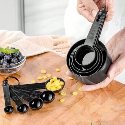 Bộ 5/10 cốc và thìa đong bằng nhựa, dụng cụ đong nướng bánh, bộ cốc và thìa đong có vạch chia, thích hợp cho nguyên liệu khô và lỏng - Đồ dùng nhà bếp - Dụng cụ làm bánh