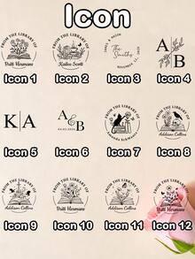 Personalized Text Book Stamp, Customizable Library Stamp With Cute Retro Icon Design Suitable For Books, Diaries, Planners, 2 Styles, Can Customize Name Stamp Gift For Book Lovers, Mother's Day, Birthday, Anniversary, Customizable Ink Pad Unique Reading Gift - Style D - View 2