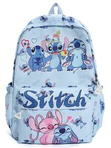 Stitch Pattern Backpack, Ideal For Students And Travelers - Bright Pink Multi-Compartment Everyday Backpack Adorned With Lilo And Stitch Patterns - Large Capacity Backpack With Side And Front Pockets - Ergonomic And Comfortable Shoulder Design, Perfect For School - Also Suitable For Outdoor Leisure - Multicolor - View 11