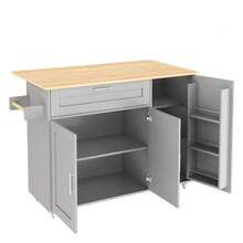 (=N635P21858284D) Large Mobile Kitchen Table 132.5*44(70)*90 Cm, Folding Top, Oak Finish, Multifunctional Cabinet, Spice Rack, Towel Rack, 5 Wheels, Suitable For Kitchen/Dining Room/Home - Grey - View 9