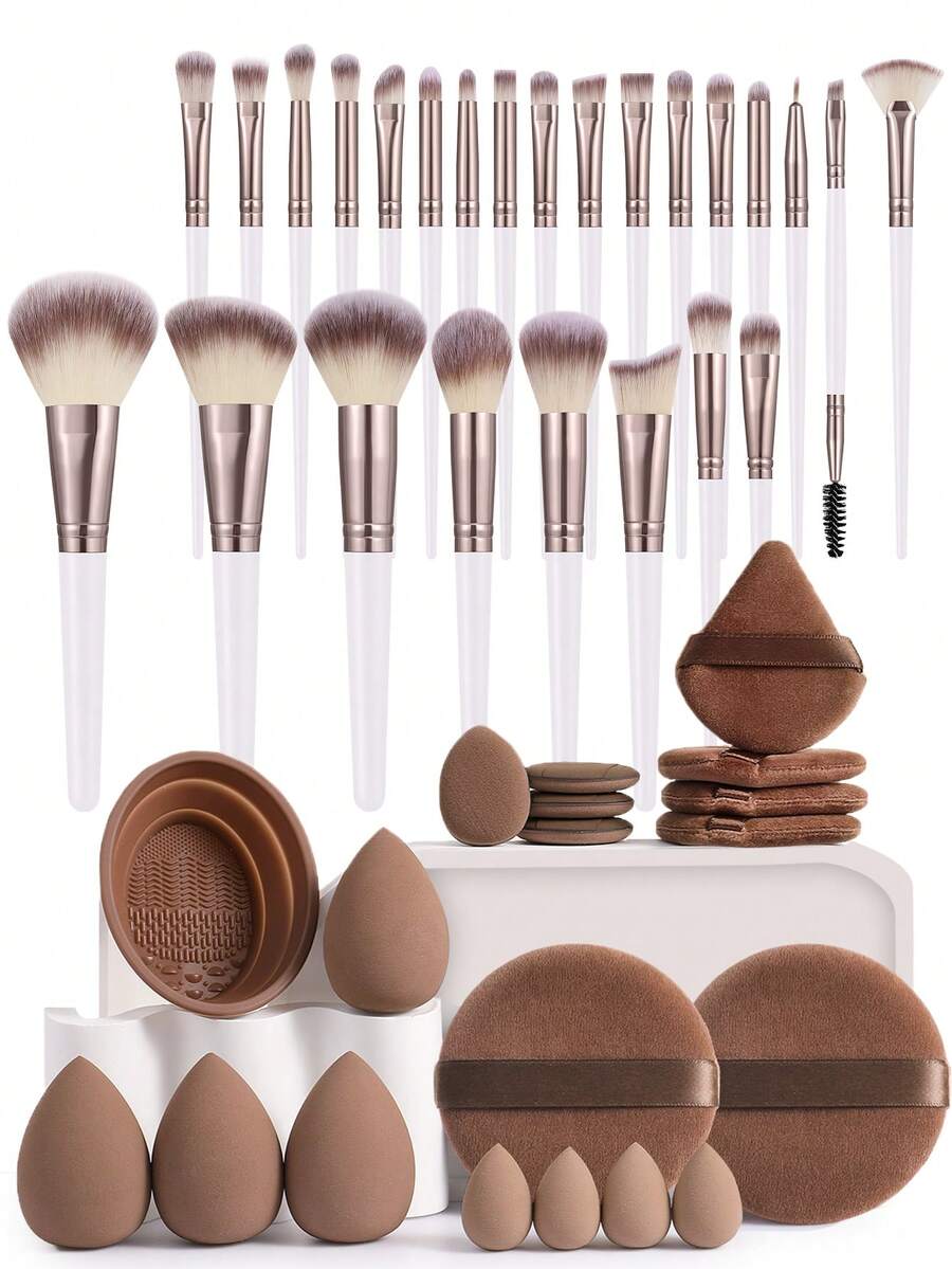 44 PIEZAS Juego de herramientas de maquillaje que incluye: 25 PIEZAS Juego de brochas de maquillaje + 4 PIEZAS Esponjas de maquillaje + 4 PIEZAS Esponjas de maquillaje mini + 4 PIEZAS Borlas de polvo triangulares + 4 PIEZAS Borlas de polvo de cojín de aire mini + 2 PIEZAS Borlas de polvo circulares + 1 pieza Herramientas de limpieza de brochas de maquillaje - Multicolor - Ver 1