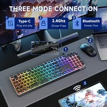 ATTACK SHARK Bàn phím chơi game không dây ZIYOU LANG M104 với mặt kim loại, có dây/Bluetooth, cảm giác cơ học, bàn phím màng kích thước đầy đủ với bàn phím số, đèn RGB, sạc được, hoạt động êm ái, dành cho PC/văn phòng. - Xem 3