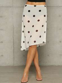 Women's Summer Sheer Chiffon Skirt Dot Print Asymmetrical Hem Midi Skirt for Travel, Beach, Shopping - Blanco - Ver 2