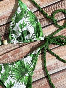 2026 Ensemble de bikini à imprimé floral décontracté avec dos nu et nœud, pour les vacances à la plage, printemps/été - Multicolore - Voir 4