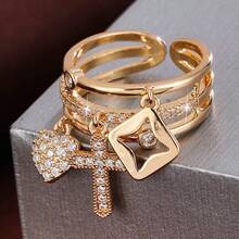 1件优雅几何吊坠设计立方氧化锆可调节戒指，女士款 - 彩色 - 查看 1