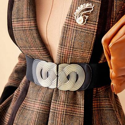 复古弹力宽腰带，女士装饰连衣裙束腰带，羽绒服腰罩