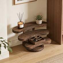 1pc Vintage 3-Tier Carbonized Wooden Desktop Organizer Rack, Vertical Shelf, Jewelry Display Stand, Wooden Tray Holder, Makeup Perfume Accessory Display Rack, Tea Ceremony Storage Shelf, Suitable For Dining Room, Kitchen, Hotel, Home - View 5