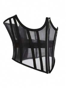 1pc Mesh Zipper Waist Cincher, Women's Breathable Corset Shapewear, Suitable For Party Outfits - Black - View 2