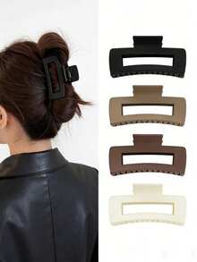 4pcs/Set Jepit Rambut Persegi Panjang Ekstra Besar 11cm/4.33in Matte Anti Selip, Cocok untuk Wanita dengan Rambut Tebal dan Panjang, Aksesori Rambut Warna Netral dengan Cengkeraman Kuat, Dekorasi Rambut Musim Dingin, Jepit Rambut Pantai untuk Liburan - MultiWarna - View 2