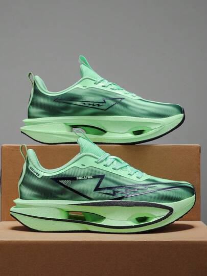 Zapatillas de running ligeras y transpirables para hombres, con tecnología de plantilla de fibra de carbono - Diseño de color degradado, suela amortiguadora, adecuadas para actividades al aire libre, ocio y senderismo en todas las estaciones - Zapatillas deportivas de corte bajo con cordones, zapatos de senderismo con diseño de color degradado y estructura de soporte acolchada