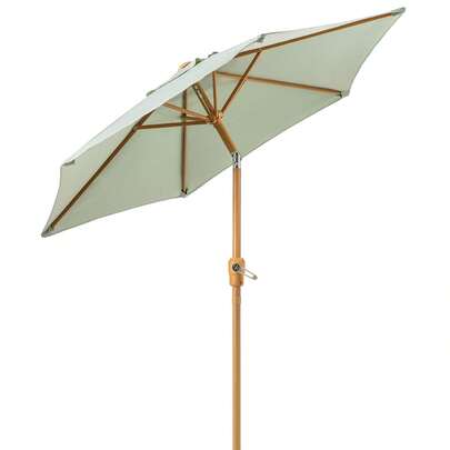 2m Tilting Garden Parasol With Crank Handle, 38mm Steel Pole, Wood Effect Finish, Outdoor Sunshade Umbrella, Heavy Duty Polyester