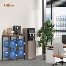 3-Tier Water Jug Holder, 5-Gallon Bottle Storage Rack With Extended Wood Top Shelf, 4-Slot Water Dispenser Stand For Home, Office & Garage - 查看 8