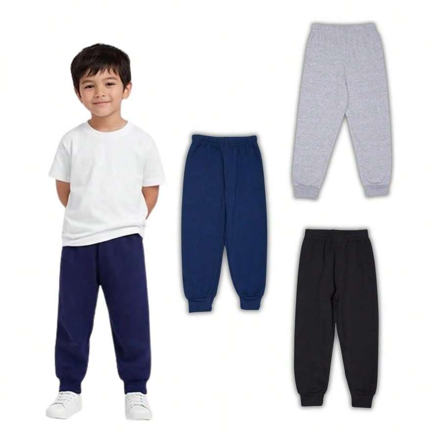 Boys' Fleece Sweatpants With Cuffs, Cotton - 藍色 - 查看 1