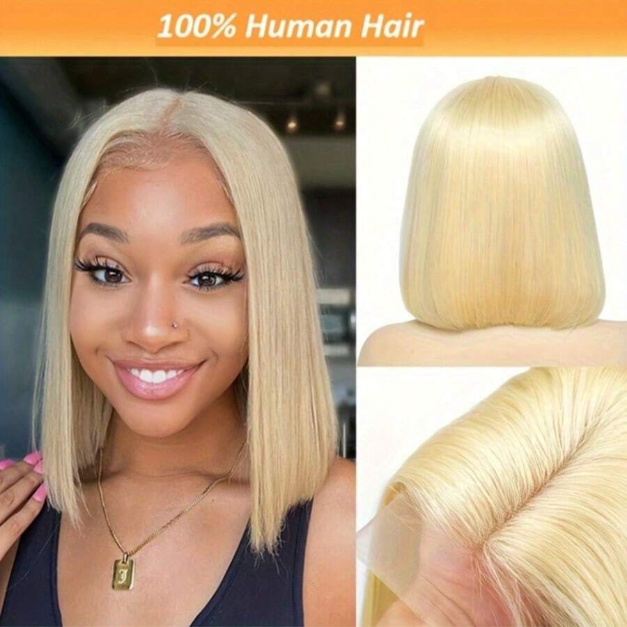 NATAN Recomtic 613 金色直发波波头假发 - 150% 密度。预先拔毛的巴西真人发，长度 20.32-35.56 厘米，自然逼真，带蕾丝前额。 - S613 - 查看 1