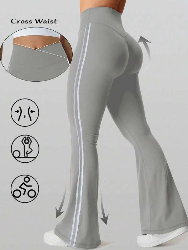 RUNONWHEELS 5 High Waist Flared Pants Daily Fitness Sports Leggings, Women High Stretch Butt Lifting Yoga Leggings,Women's High-Waisted Cross Design Flared Leggings Suitable