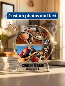 1pc Customizable Photo & Text Basketball Photo Collage Acrylic Block - Personalized Basketball Photo Collage Plaque With Custom Name & Team Name | Basketball Thank You Gift | Basketball High School Graduation Gift - Multicolor - View 4