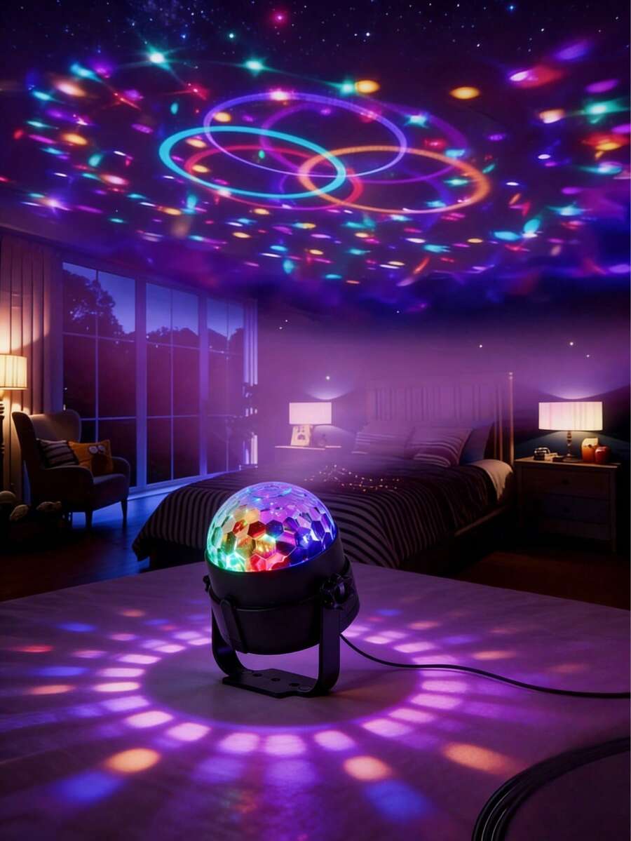 1 كرة ديسكو RGB - 7 أوضاع، LED متغير الألوان، يعمل بالطاقة USB مع جهاز تحكم عن بعد - ضوء جو الحفلات للمنزل والحفلات والكاريوكي والزفاف، تصميم أسود عصري مع حامل قابل للتعديل