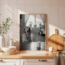 1pc Frameless Golden Retriever Yawning Morning Coffee Funny Black White Vintage Kitchen Bar Wall Art Canvas Poster Print For Living Room, Bedroom, Dorm Room Decor - Black and White - View 5