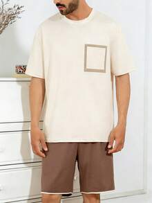 Conjunto de pijama de hombre con diseño de contraste de cuello redondo y manga corta - Multicolor - Ver 3