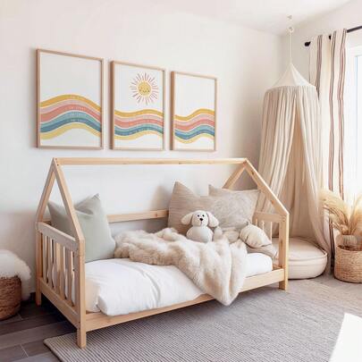 Tranh in trên vải bố để trang trí phòng, trang trí nhà cửa, tạo tính thẩm mỹ cho trang trí phòng, có hoặc không có khung, tranh nghệ thuật treo tường phong cách Bohemian với hình ảnh mặt trời và cầu vồng, trang trí tươi sáng cho phòng trẻ em, tranh nghệ thuật hiện đại cho phòng trẻ em, trang trí phòng, đồ trang trí nhà cửa, trang trí phòng khách/phòng ngủ/văn phòng.