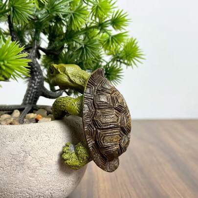 1pc Resin Turtle Hanging Planter – Handcrafted Garden And Home Decor Item, Classic Animal-Themed Planter, Lifelike Shell Texture. Suitable For Use On Terraces, Balconies, And Indoors/Outdoors In Living Rooms.