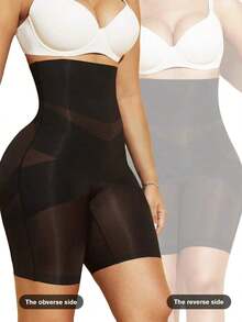 1pc Women High Waist Criss-Cross Seamless Shapewear Shorts, Tummy Control, Butt Lifting, Flat Belly, Bodyshaping Underwear - 黑色 2 - 查看 4