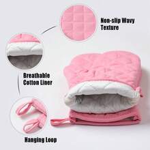 1 chiếc găng tay chịu nhiệt 160°C dùng cho lò vi sóng, chất liệu polyester, thích hợp cho dụng cụ nhà bếp, nồi hấp, nướng bánh. - Hồng - Xem 3