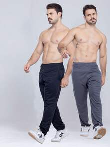 Kit Of 2 Men's Slim Fit Dry Fit Sports Pants For Gym And Workout - Black and Gray - View 11