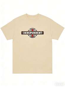 Independent Trucks Retro 90s Skateboard Graphic T-Shirt - White Crew Neck Tee With Black & Brown Emblem Print,Washable For Men, Teens, Skate Culture - 杏色 - 查看 3