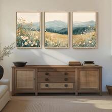3幅墙面艺术海报（可选画框）/ 带框三联旅行主题山地雏菊野花风景画，3幅儿童房墙面装饰，大型野花客厅装饰，即时数字下载，带框墙面艺术品（由于光线、显示器等原因，可能存在轻微色差） - 彩色 - 查看 5