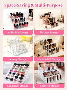 3/4/5/6/7 étages Présentoir organisateur de maquillage, convient pour le vernis à ongles, les ombres à paupières, les poudres compactes, etc. Peut être utilisé pour le rangement sur la coiffeuse - Transparent - Voir 8