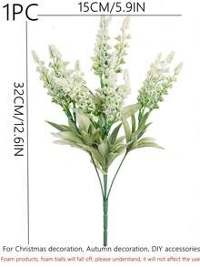 1束人造塑料薰衣草花，仿真花卉，适合秋季婚礼花瓶装饰、客厅卧室家居装饰、派对用品、户外花园装饰 - 白色 - 查看 3