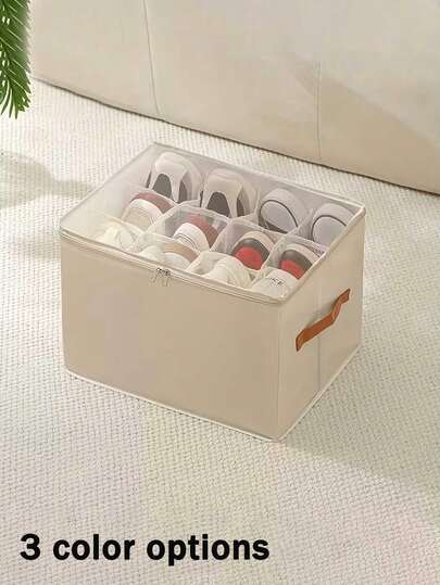 Caja de zapatos plegable de tela, con capacidad para 12 o 16 pares de zapatos, caja de zapatos de tela de gran capacidad con tapa, divisores ajustables, cubierta transparente, impermeable y a prueba de polvo, almacenamiento plegable, diseño multifuncional todo en uno, adecuado para el hogar, la escuela, los armarios del dormitorio, a prueba de polvo y humedad, lavable a máquina, multiusos