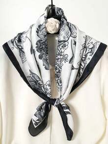 1pc Bandana With Floral & Geometric Print, Headband, Head Scarf, Neckerchief, Square Scarf - Multicolor - View 4