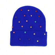 1pc Colorful Rhinestone Beanie Hat, Punk Style Knit Cap With Crystals, Fashion Unisex Warm Hat For Casual, Cycling, Fishing, Autumn/Winter - Black - View 5
