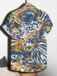 Abstract Swirl Pattern Symbolizes Dynamic Ocean Waves Blending With Golden Sand Echoing Freedom And Vitality 3D Printed Short Sleeve Casual Button Up Shirt For Men Beach Style Summer Top - 白色 - 查看 2